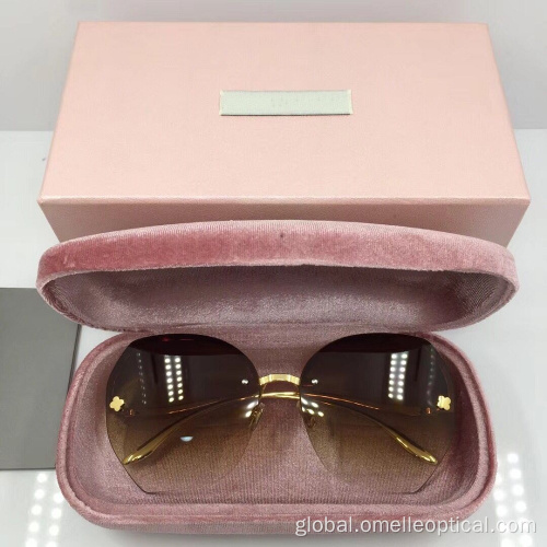 Rose Gold Rimless Sunglasses Reflective Rimless Sunglasses for Female Supplier